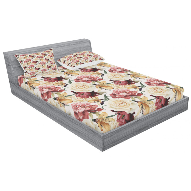 Microfiber Floral Sheet Set, Queen Sheet Set with Fitted Sheet