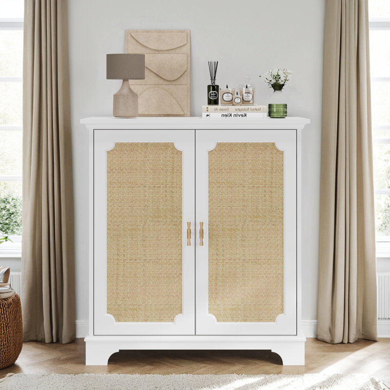 Armoire d'appoint Laneyah avec portes en rotin et tablette réglable
