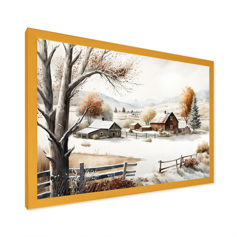 «Kansas Farm in Winter», reproduction sur toile, H 12 po x l 20 po x P 1 po, Encadrement doré