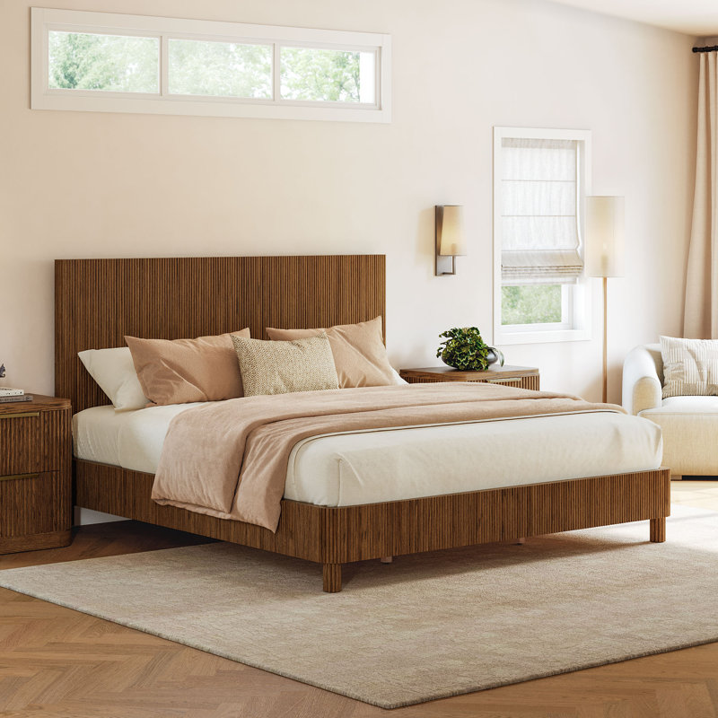 Lit en bois massif pour chambre Hernest, King, Tan