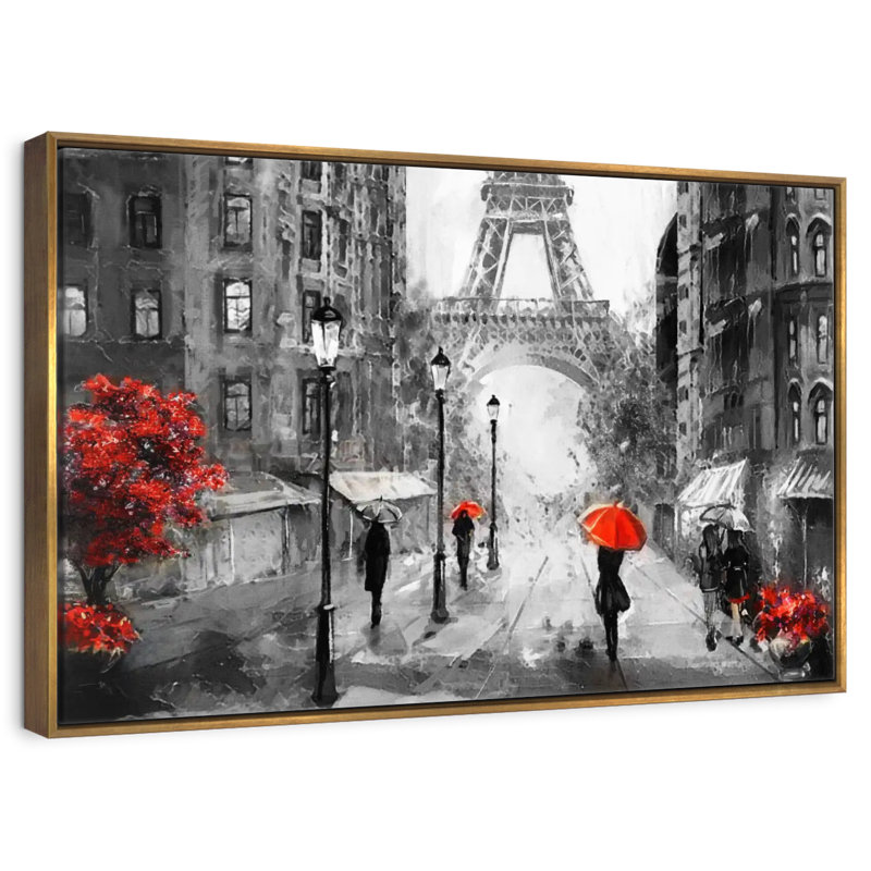Paris, jour de pluie, Cadre flottant doré, 13 po x 9 po