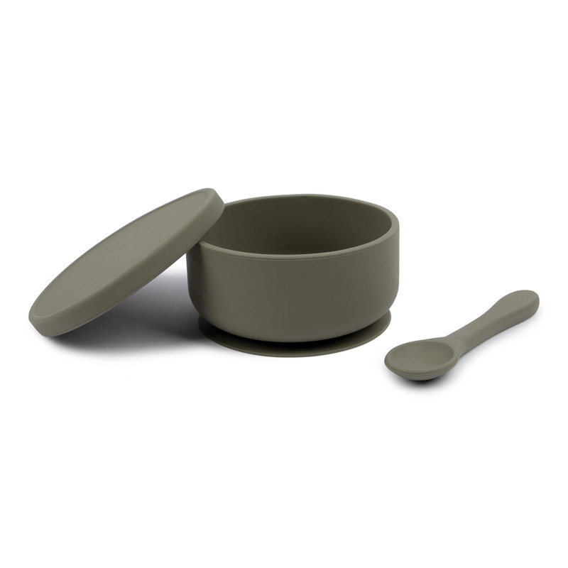Tiny Dining - Baby Silicone Suction Bowl & Spoon Set, Silver