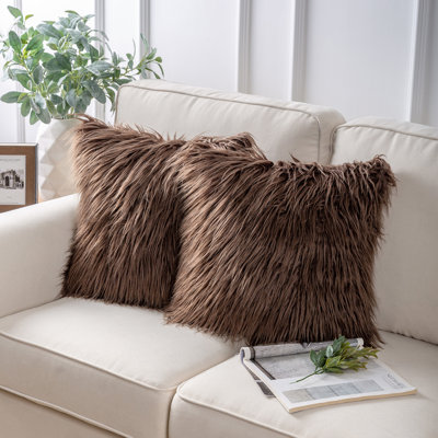 Chrismas Long Faux Fur Collection Square Throw Pillow