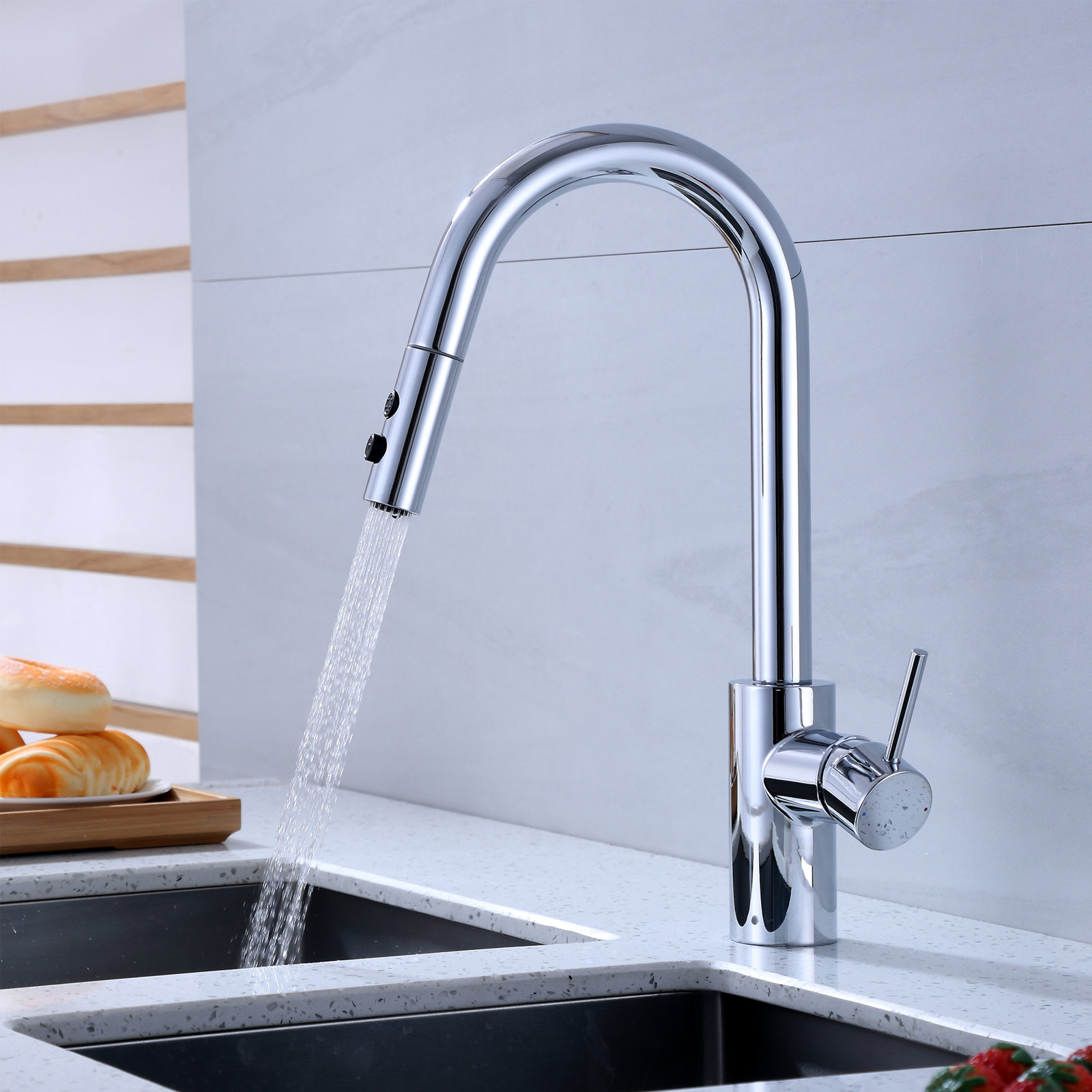 Pull-Down Kitchen Faucet with Accessories, Chrome