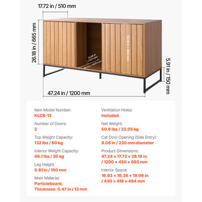 Cat Litter Box Enclosure Furniture, 47.2 in Hidden Litter Box Cabinet with Scratch Pad & Storage, Waterproof Cat Washroom End Table Cat House, Compatible with Most of Litterbox
