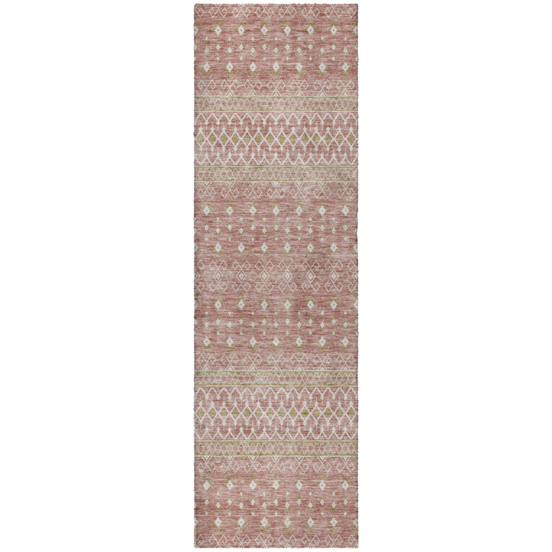 Tapis bohème ADS709 de qualité supérieure lavable à la machine, Rosé, Tapis de couloir 2 pi 3 po x 7 pi 6 po