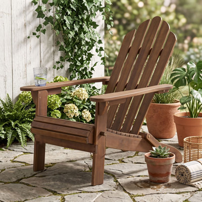Chaise Adirondack pliable en bois d'acacia avec siège à lattes, accoudoirs droits et dossier incliné pour terrasse