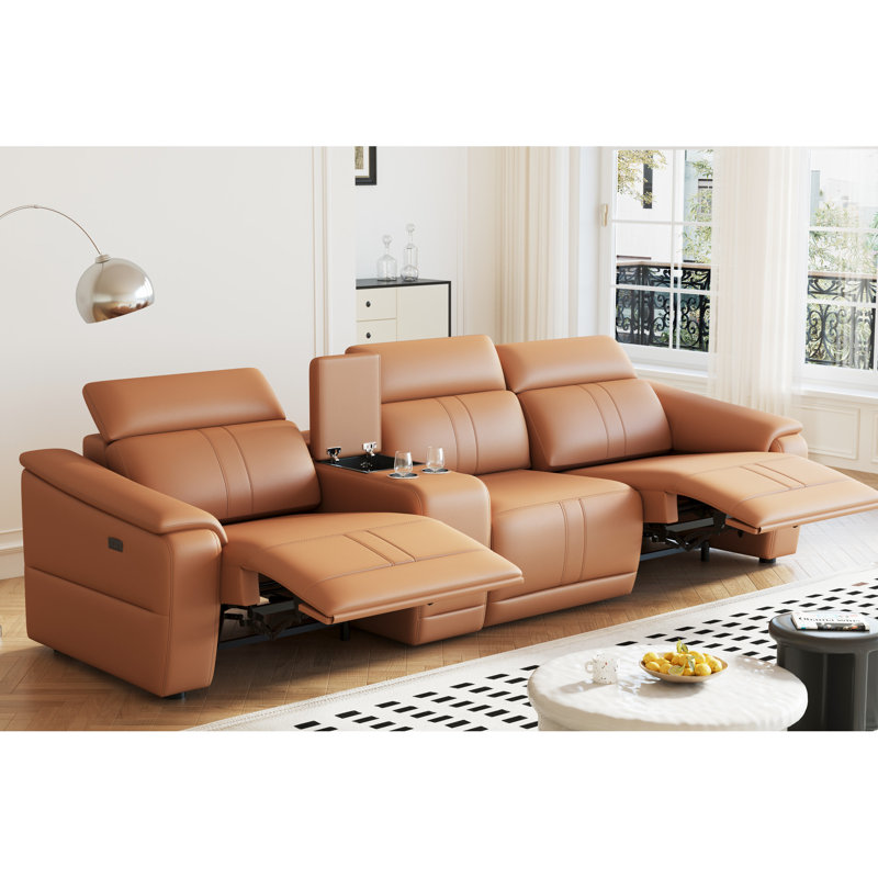 Fauteuil inclinable électrique simple en cuir technique brun, réglable 105 - 175, inclinable électrique, respirant et structure en bois