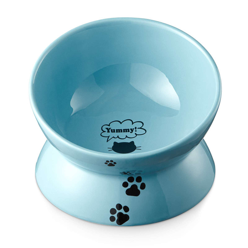 Ergonomic Tilted Cat Bowl for Spinal Health - 5 Inch, 1-Piece, Ceramic, Blue