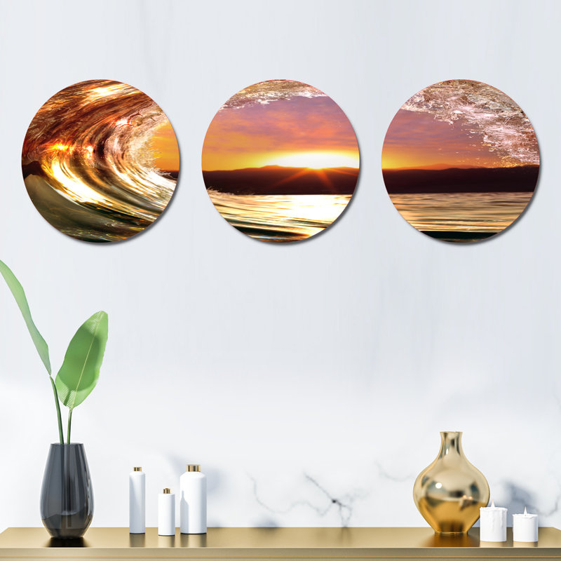 Ensemble de décorations murales multicolores en métal «Ocean Waves Falling Down»