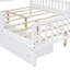Lit plateforme en bois blanc avec garde-corps latéraux et deux tiroirs de rangement accessibles pleine grandeur de style moderne