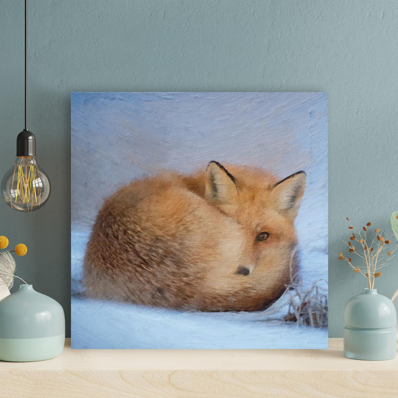 Renard couché sur la neige - 1 pièce, impression carrée sur toile tendue, H 12 po x l 12 po x P 2 po