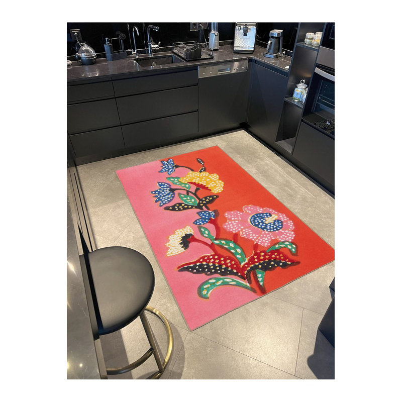 Tapis tissé à motif floral pastel, Sous-tapis carré 3 pi 3 po inclus