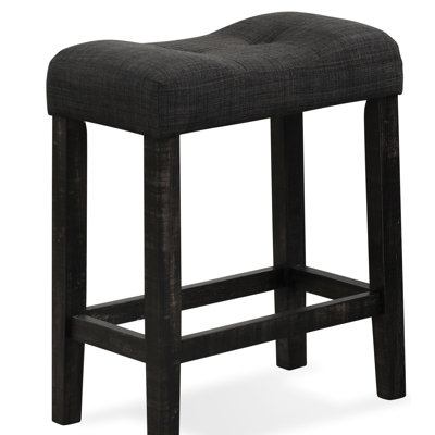 Of 2 Gray Button Counter Height Saddle Stools, With Seat And Footrest Cushioning, Solid Wood Construction Contoured Seats Footrests, Made Rubberwood