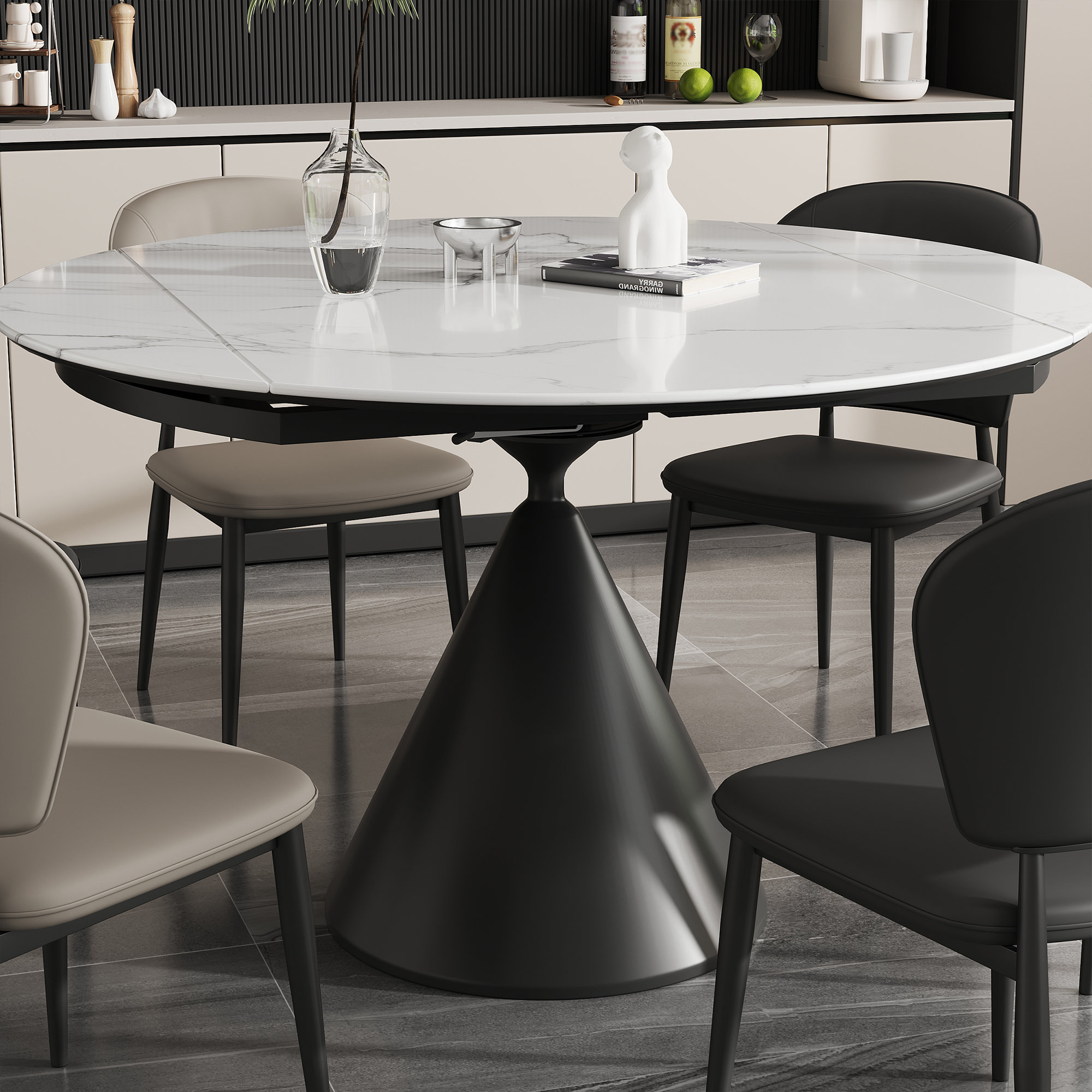 Brayden Studio® Extendable Dining Table With Sintered Stone Tabletop ...