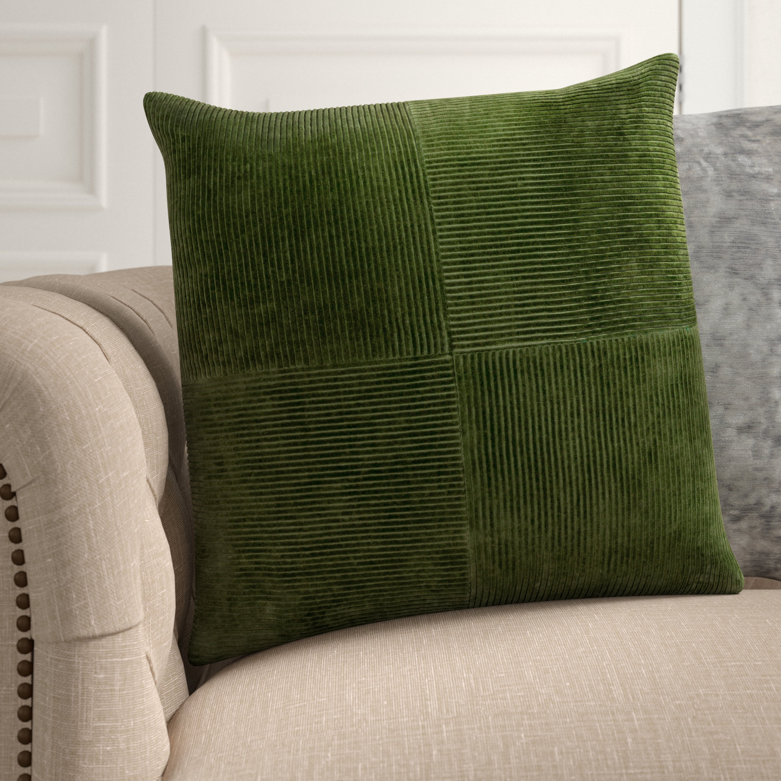 Selma Cotton Throw Pillow, 20" x 20", Olive