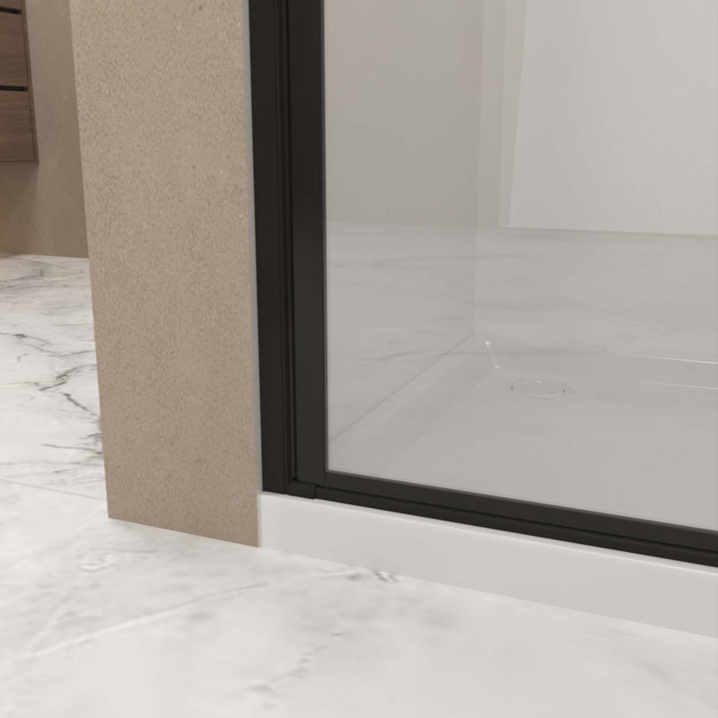 Pivot Shower Door, Aluminum Frame, Half Frame ,1/4"(6Mm) Tempered Glass Explosion Proof Film, Matte Black