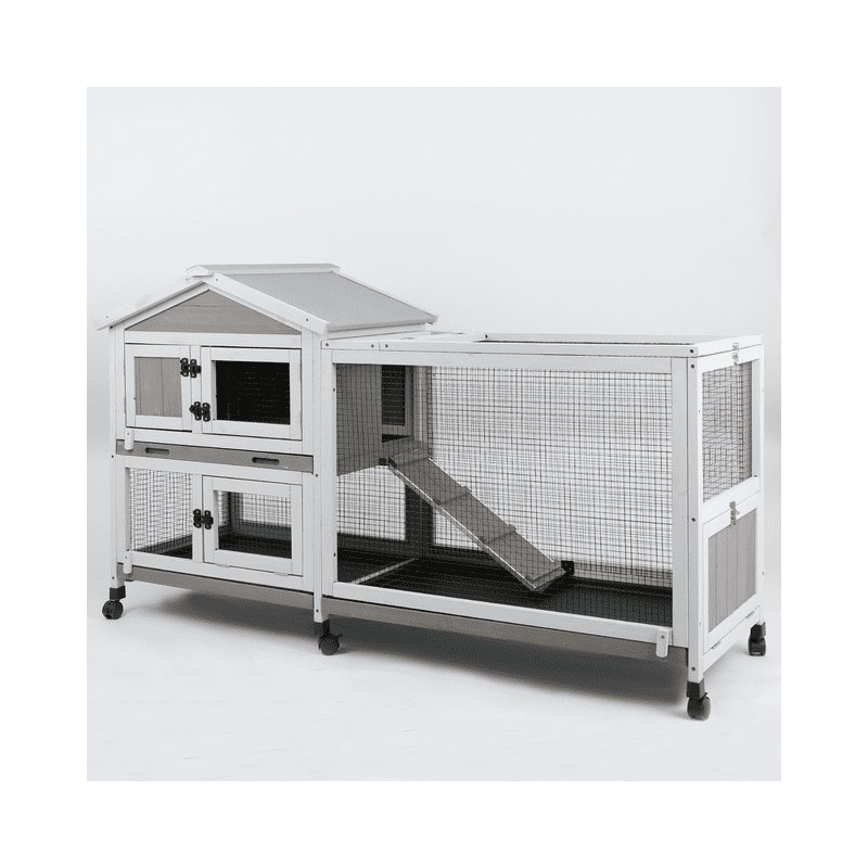Bremond PETSCOSSET Small Animal Hutch, Indoor Outdoor Safe & Durable All-Climate Rabbit Hutch, Fir Wood Cage with Wheels