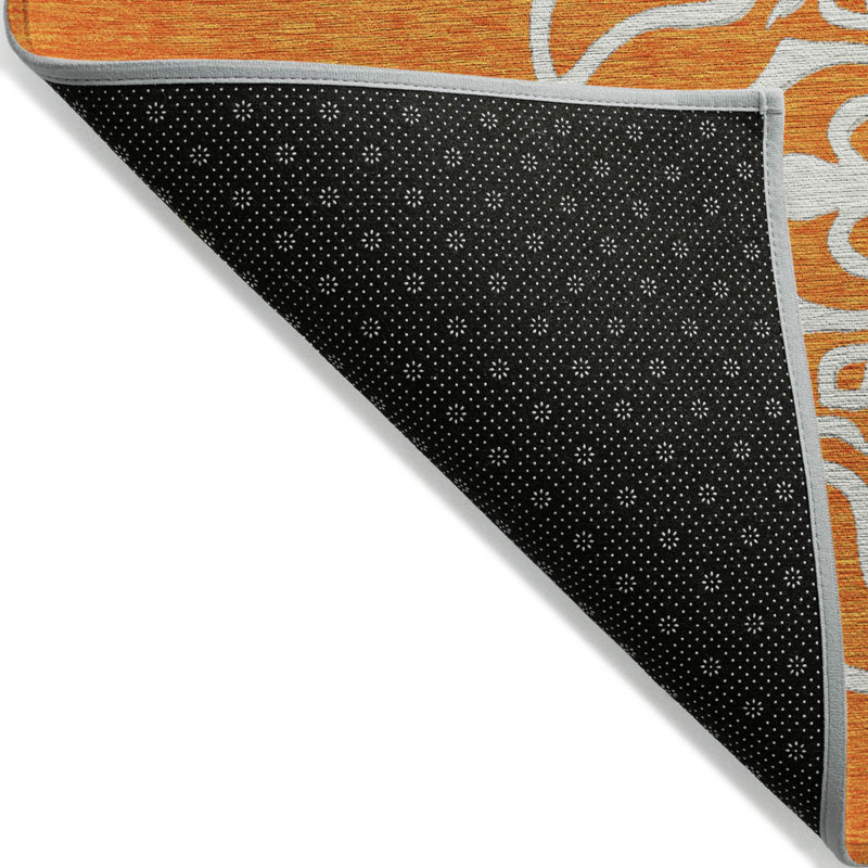 3' X 5' Orange Gray And Ivory Floral Medallion Washable Indoor Outdoor Area Rug