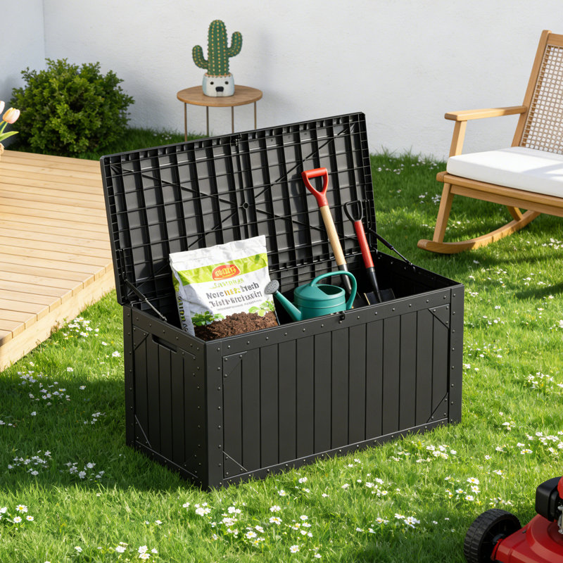 100 Gallon Resin Outdoor Storage Box, Waterproof Lockable Deck Box, All-Weather Patio Storage Container,Black