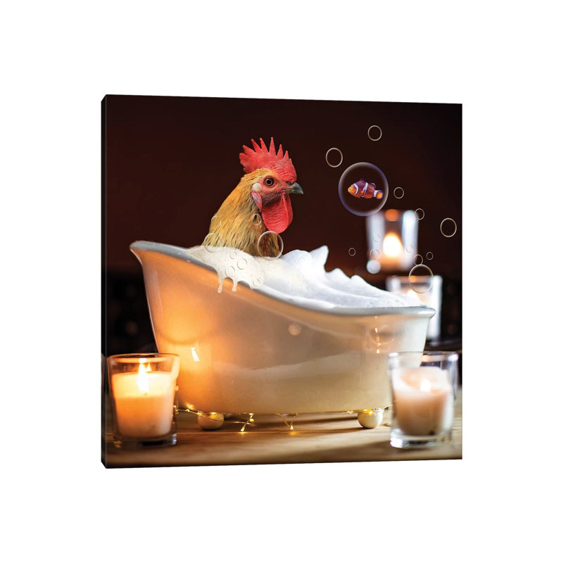 Rooster Bubble Bath by Karen Burke - Wrapped Canvas Print, 45.72 cm H x 45.72 cm W