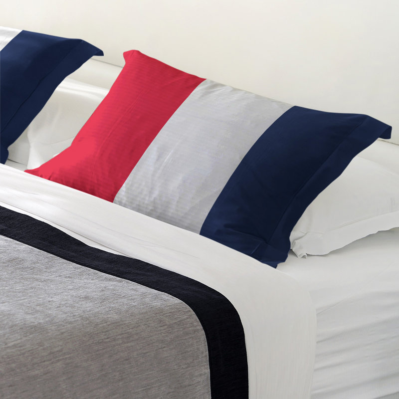 Striped Sham Set, King, Red/White/Navy, Brushed Polyester