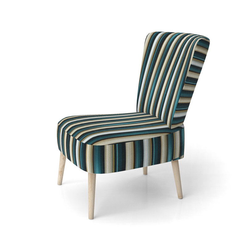 Chaise d'appoint d'appoint rétro en velours bleu sarcelle et or à motif rayé I