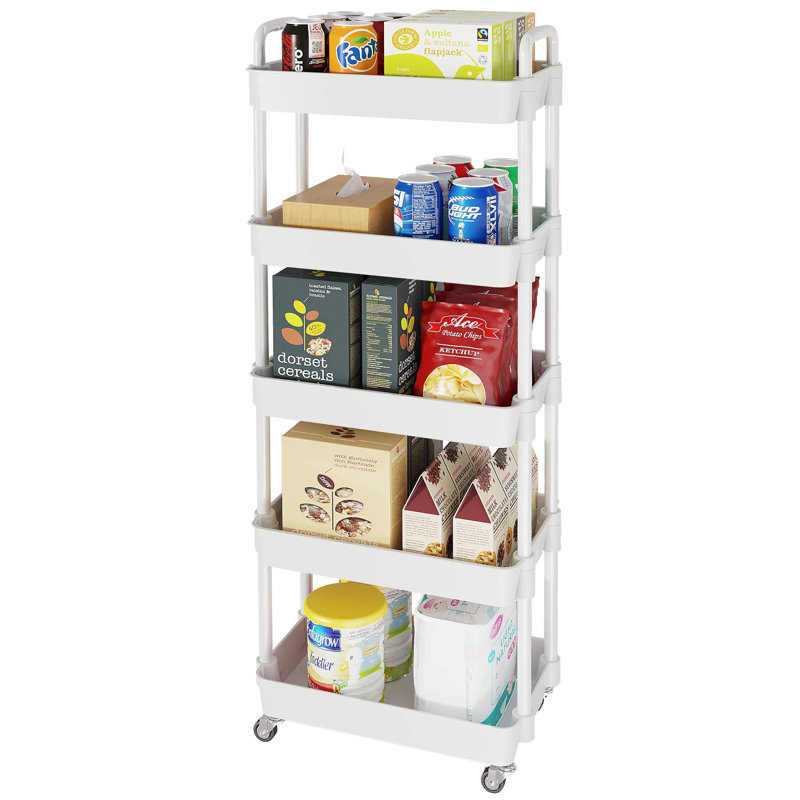 White 5-Tier Freestanding Utility Cart with Wheels