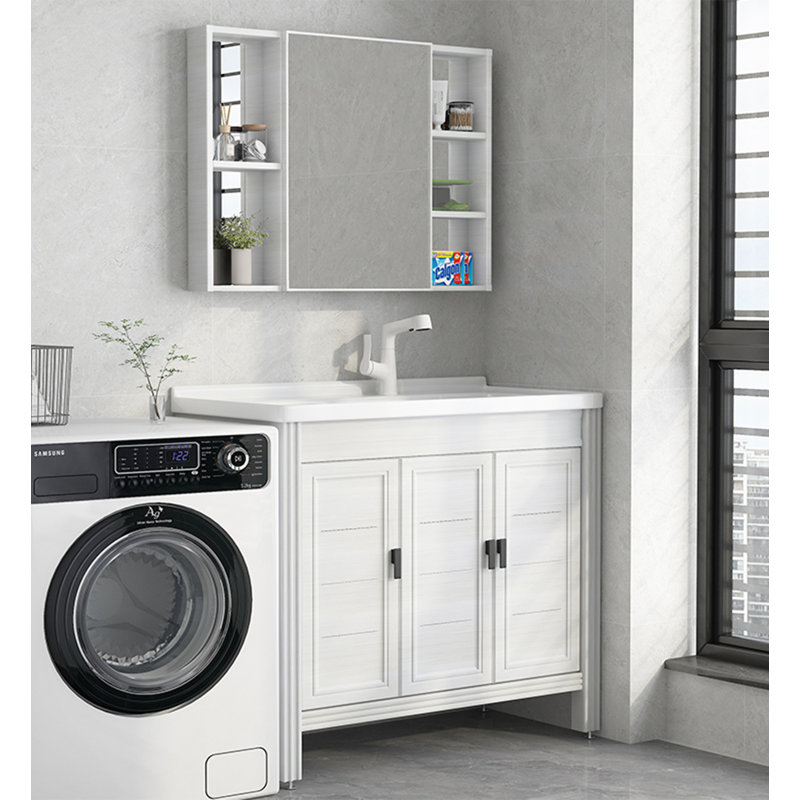Meuble-lavabo moderne en aluminium minimaliste avec lavabo en céramique intégré