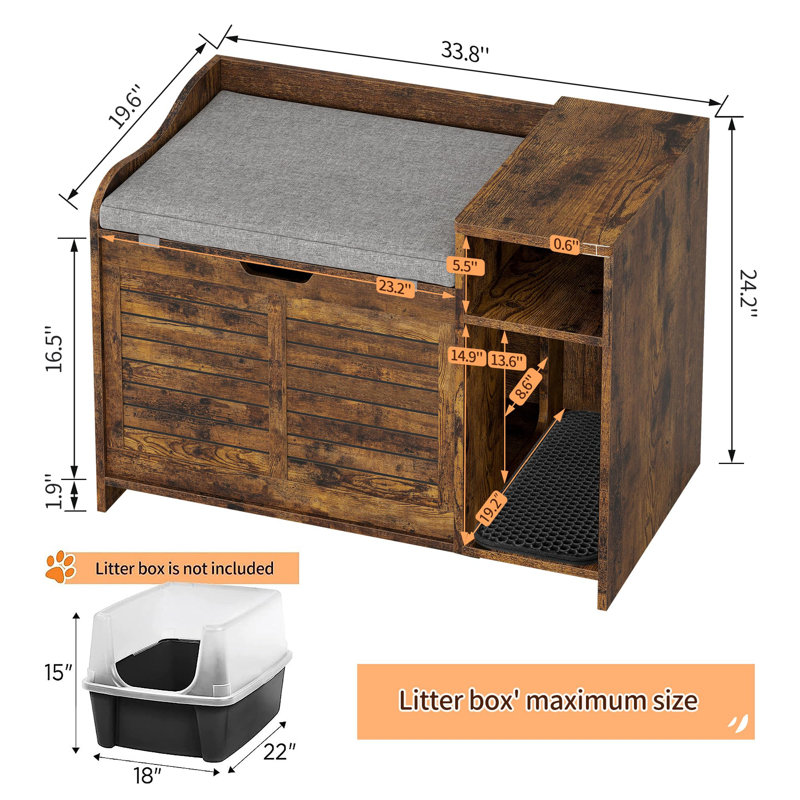 Enceinte de litière cachée pour chat avec ouverture supérieure et armoire à coussin, Brun