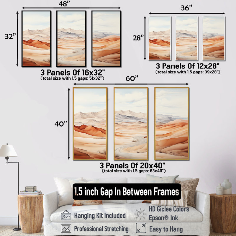 Saharas Desert Silence - Ensemble de décoration murale désert, Cadre flottant noir, H 40 po x l 60 po x P 1 po