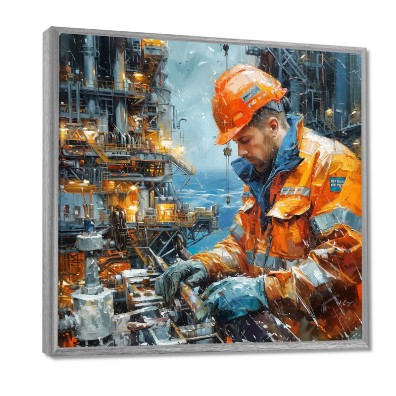 Reproduction d'art mural gris et orange, Toile argentée avec cadre flottant, H 16 po x l 16 po x P 1 po