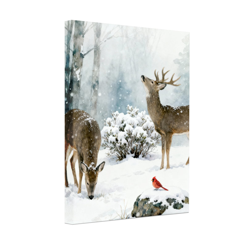 Noël, hiver, cerf, neige, cardinal, scène de forêt, ensemble de 3 impressions sur toile, H 18 po x l 12 po