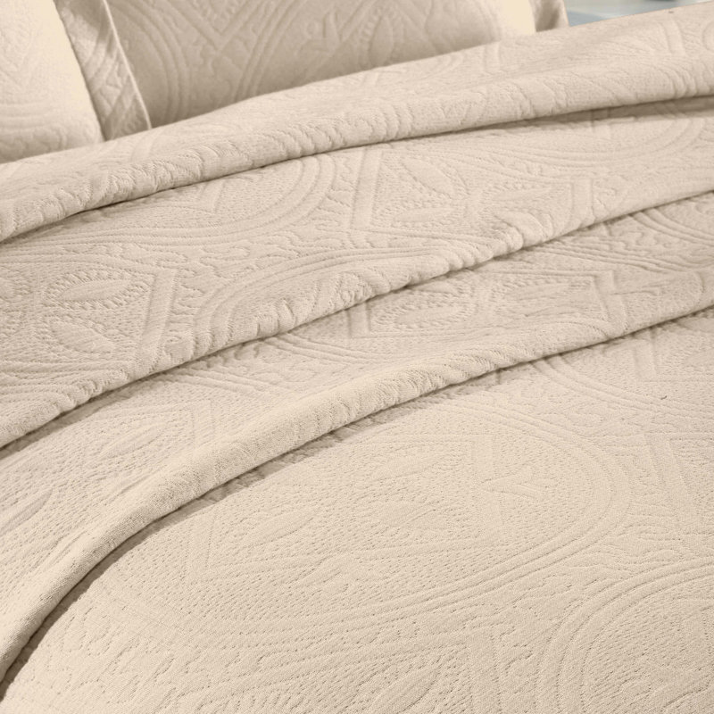 Ensemble de couvre-lit matelassé en jacquard matelassé 100% coton Écosse, Couvre-lit de grande taille et 2 taies décorative