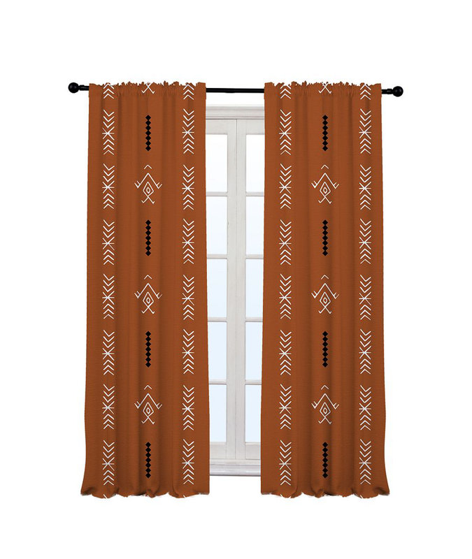 Boho Pattern Lined Single Panel Curtain, 140cm Width x 275cm Drop, Brick