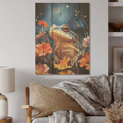 Expressionist Frog Movement I - Frogs & Toads Wood Wall Art On Natural Pine Wood