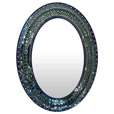 Handcrafted Oval Mosaic Wall Mirror, Decorative Mosaic Mirror Wall Art, Wood Framed Mirror Fitted With Small Glass Mosaic Pieces, Large Wall Mirror, 32 X 24 Inch