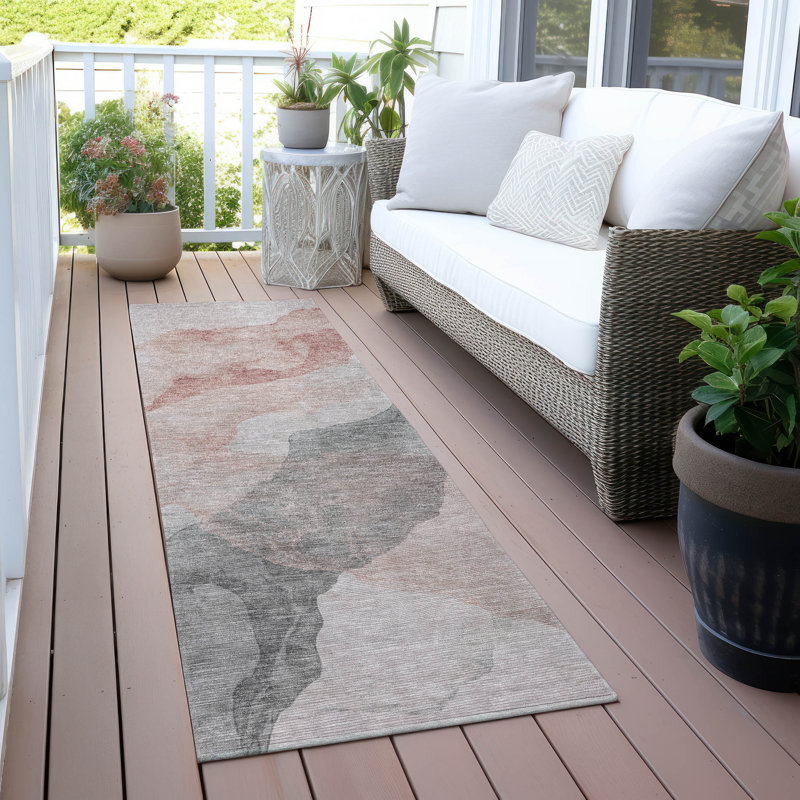 Machine Washable Indoor/Outdoor Xhevrie Salmon Rug, Runner 2'3" x 7'6"