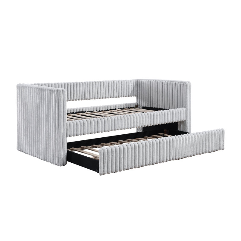 Corduroy Fabric Daybed with Trundle, Gray