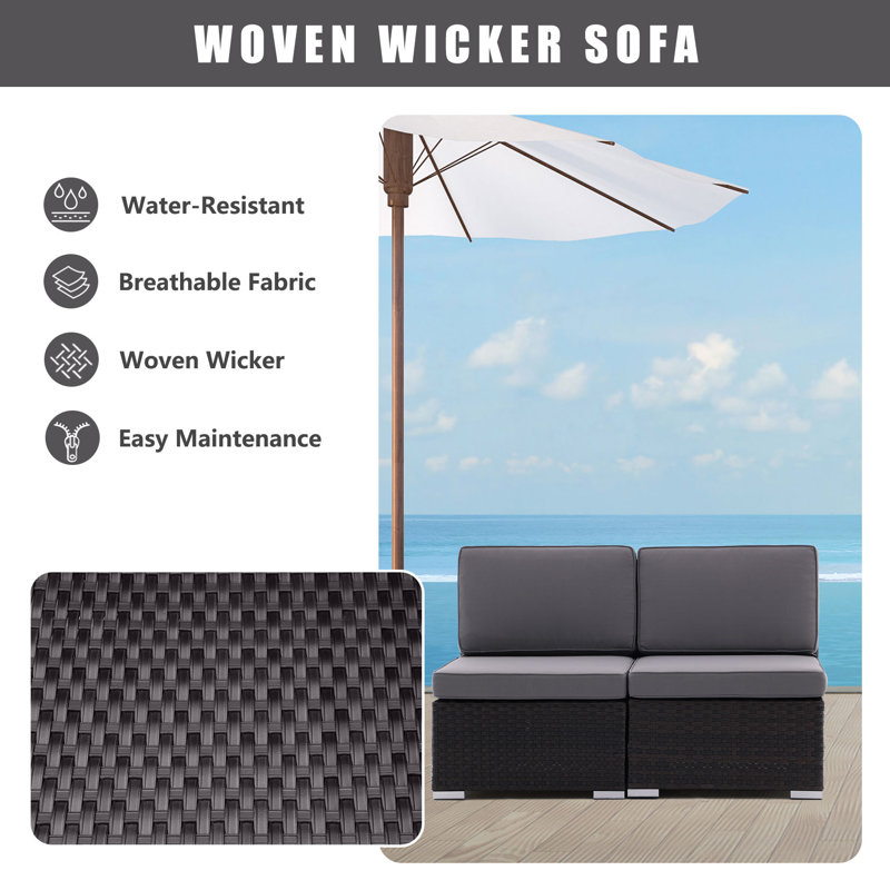 Brodyn Wicker Outdoor Armless Lounge Chair, Taupe