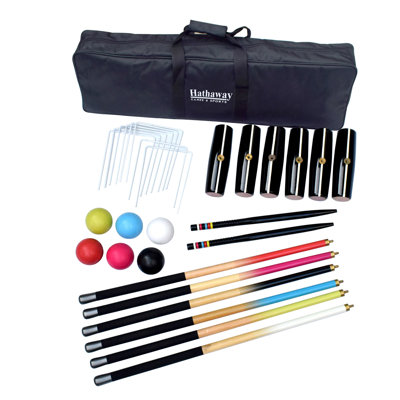 Hathaway Deluxe 6-Player Croquet Set for Family – Includes Durable Hardwood Mallets & Handles, Chip-Resistant Croquet Balls, Steel Wickets, Nylon Carrying Bag - 33.5"L x 9"W x 2.75"H