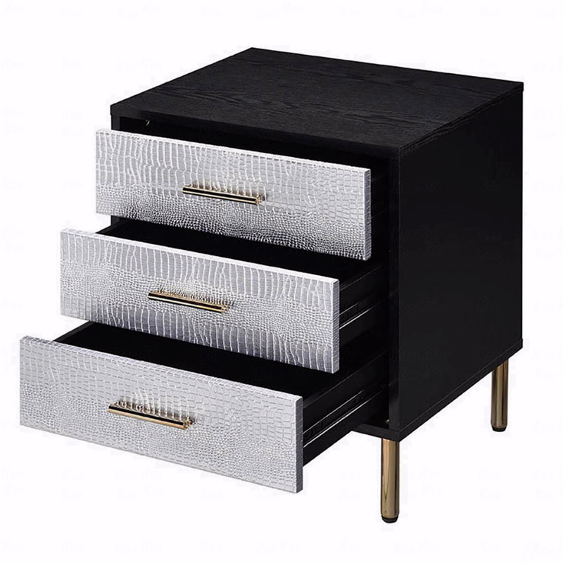 3-Drawer Bedroom Nightstand, With Metal Leg