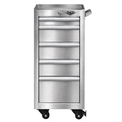 16-In 5-Drawer Rolling Tool / Salon Cart, Stainless Steel