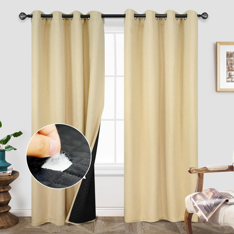 Oakridge Blackout Soundproof Linen Textured Curtain Single Panel, Beige, 52" W x 84" L