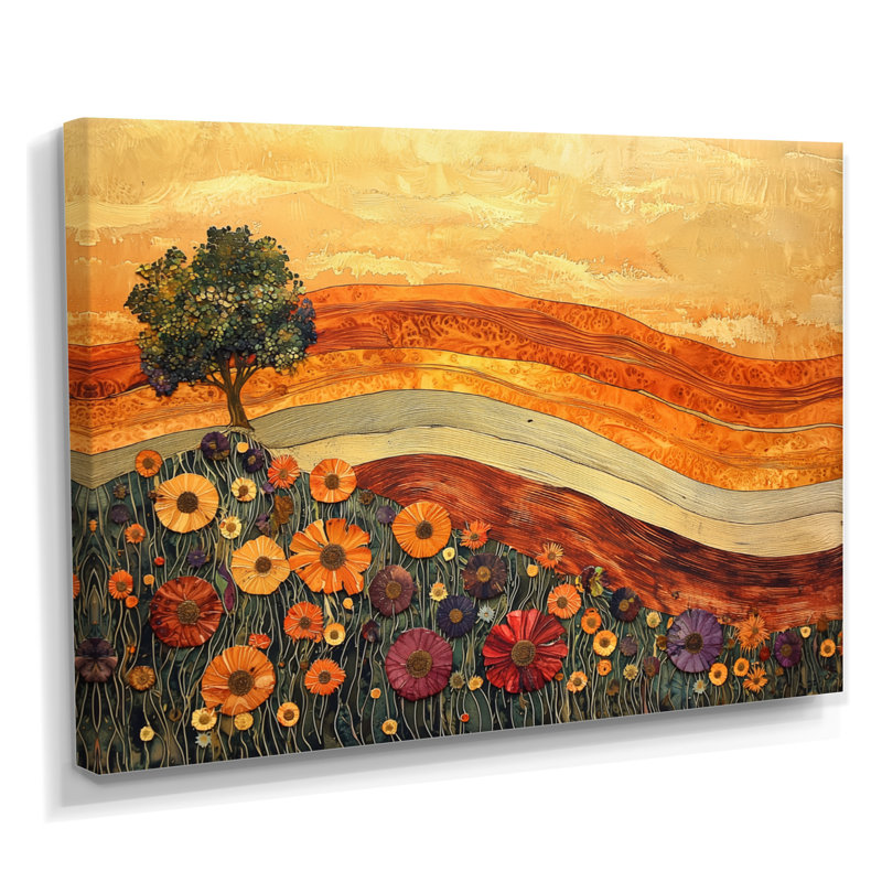 «Jacquelina Wildflowers Farm Landscape Of Autumn River I», art mural fleurs sauvages, H 24 po x l 32 po, Toile tendue