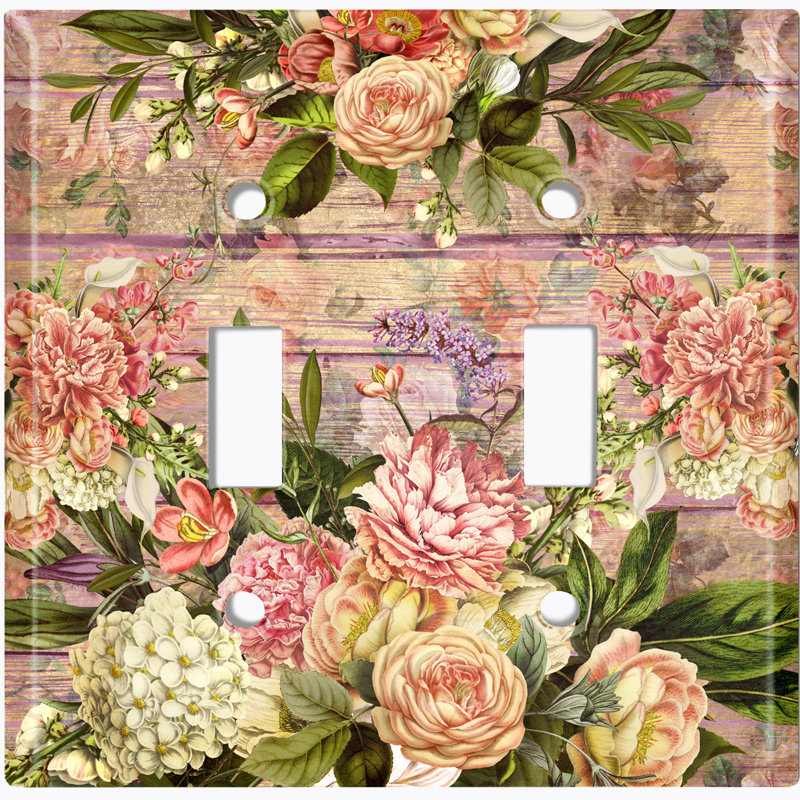 Metal Light Switch Plate Outlet Cover (Rose Wooden Fence - Double Toggle)