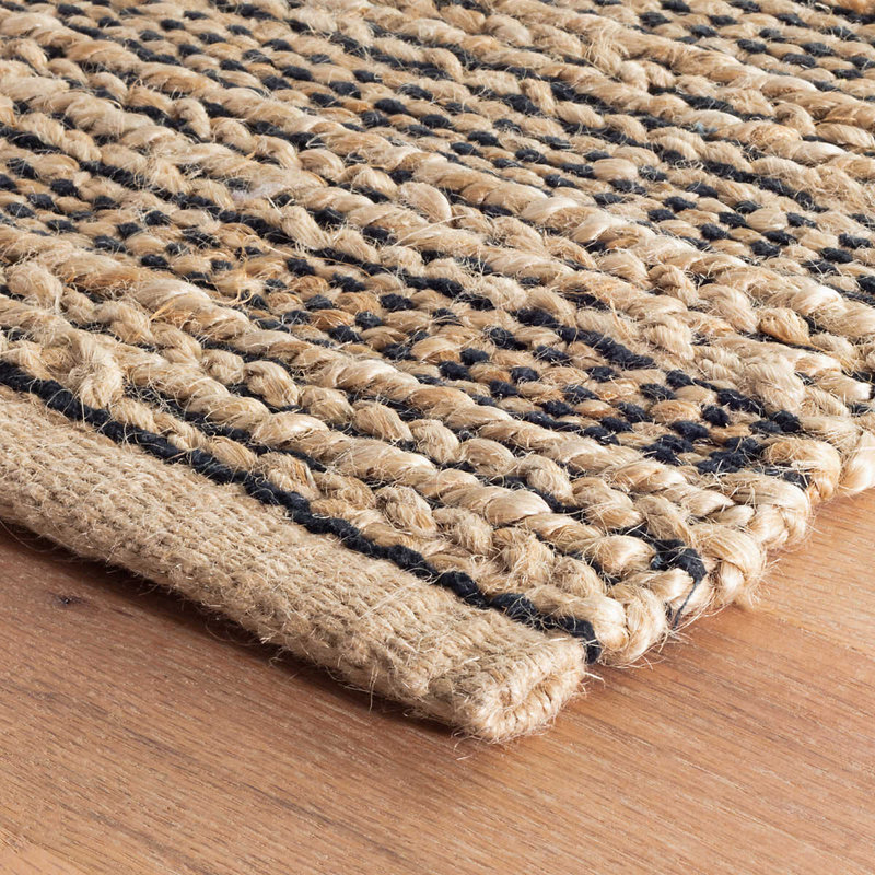 Tapis en jute tissé à la main Simba, Rectangle 8 pi 6 po x 11 pi 6 po, Noir