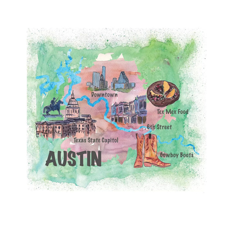 Austin, Texas Travel Poster by Markus & Martina Bleichner - Wrapped Canvas Gallery-Wrapped Canvas Giclée