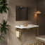 Lavabo mural de salle de bain de 122 cm (48 po), meuble-lavabo en céramique blanche avec 3 trous pré-percés pour robinetterie, pieds autoportants en acier inoxydable, fini doré et lavabo stable haute performance