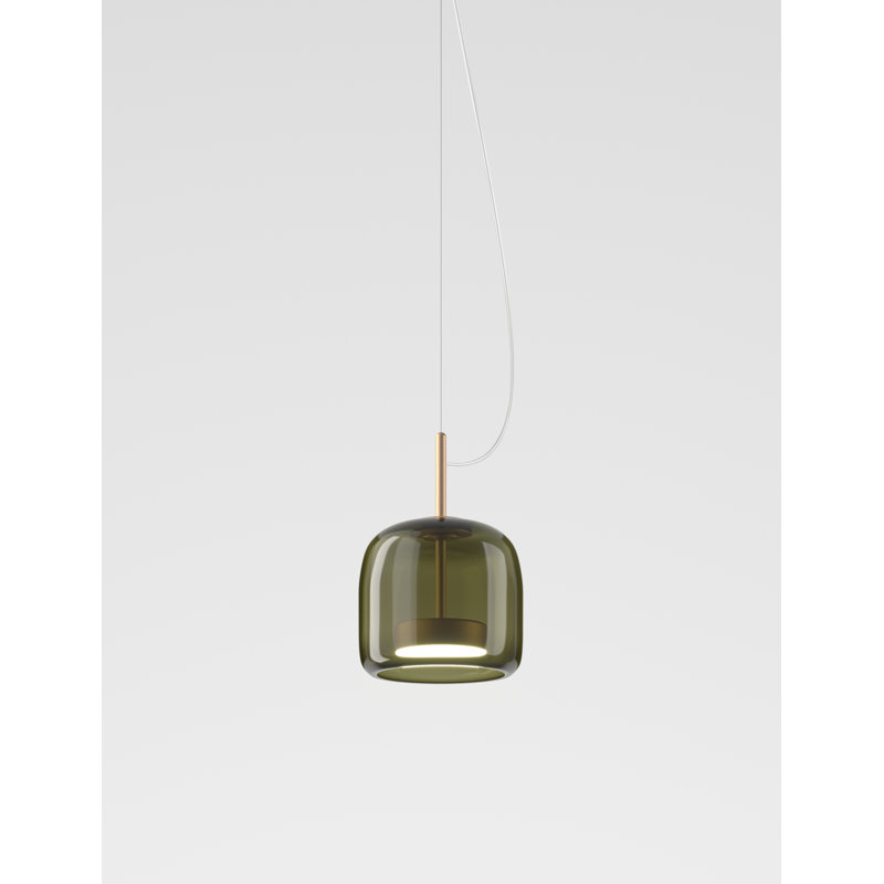 Jube 1 - Light LED Pendant, 88" H x 10" W x 10" D, Old Green Transparent, Matte Gold